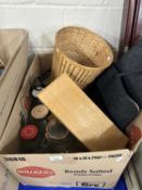 Box of various pickling jars, small footstool etc