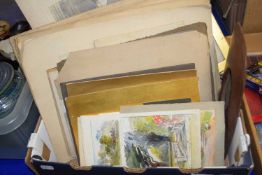 Box of assorted watercolours, prints, photographs etc