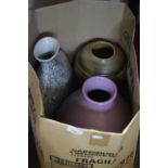 Large lavender coloured pottery vase and two others