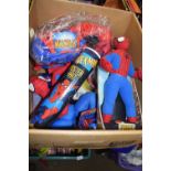 Box of various Spiderman toys