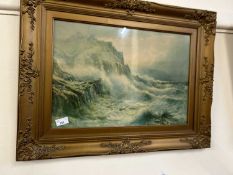 Pair of stormy coastal scenes in gilt frames