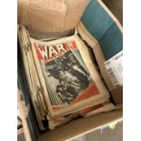 Box of The War Illustrated magazines and various books