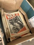 Box of The War Illustrated magazines and various books