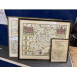 Three reproduction coloured maps, Surrey, Huntingdonshire, Saxtons Map of Kent, Sussex, Surrey and