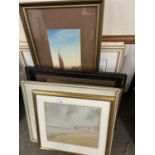 Beach scene by S R Watson dated 1920?, framed and glazed together with a quantity of other pictures
