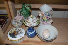 Quantity of mixed ceramics to include Royal commemoratives, Chinese tea wares, spill holders and