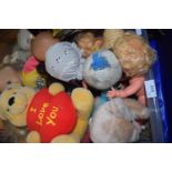 Box of assorted childrens cuddly toys and dolls