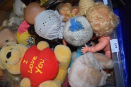 Box of assorted childrens cuddly toys and dolls