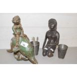 Mixed Lot: Modern pottery figures, small pewter goblets etc