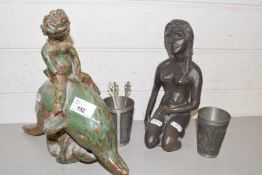 Mixed Lot: Modern pottery figures, small pewter goblets etc