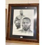 Monochrome print, boxer Mike Tyson, framed and glazed
