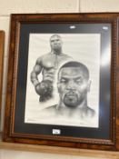 Monochrome print, boxer Mike Tyson, framed and glazed