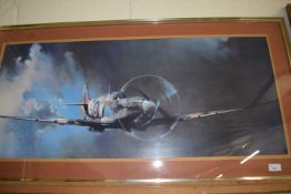 Barrie Clarke, coloured print, Spitfire, framed and glazed