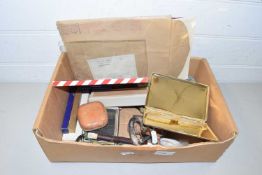 Box of mixed items to include Delicatessen signs, cigarette case, bottle mount