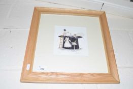 Bride and groom bathing in a top hat, limited edition print 7 out of 288, glazed in pine frame