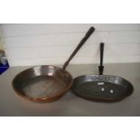 Two vintage copper frying pans