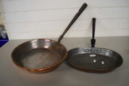 Two vintage copper frying pans