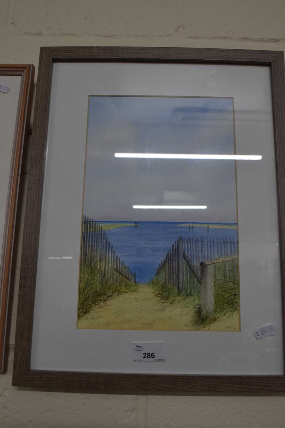 Sandy path to a beach, signed S Ellis, watercolour, glazed and framed