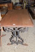 Cast base dining or pub table with hardwood top, 110cm wide