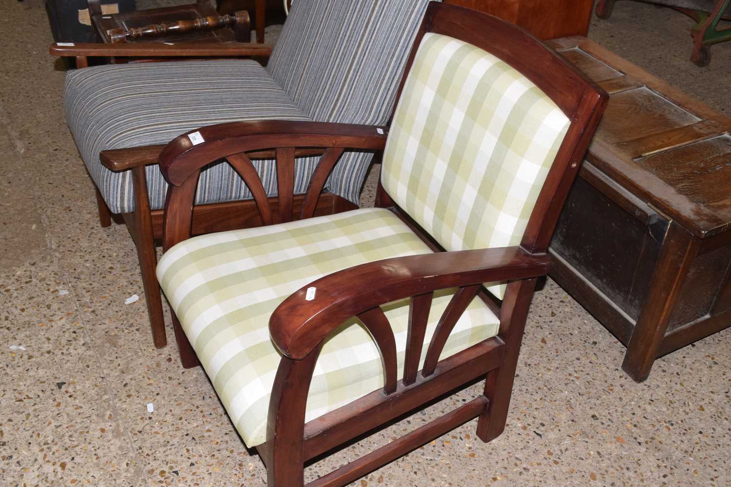 Early 20th Century hardwood framed armchair with chequered upholstery