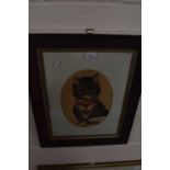 Portrait study of a cat, print, oval mount, glazed in wooden frame