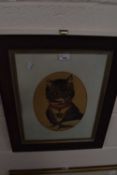 Portrait study of a cat, print, oval mount, glazed in wooden frame
