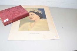 Coronation book of George VI and Queen Elizabeth together with a coloured print of Queen Elizabeth