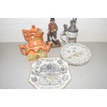 Mixed Lot: Various ribbon plates, cottage tea wares, German beer stein, Queen Victoria jubilee plate