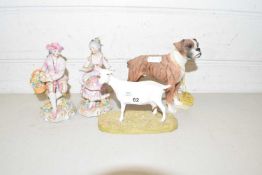 Mixed Lot: A pair of continental porcelain figurines together with a further model goat and a