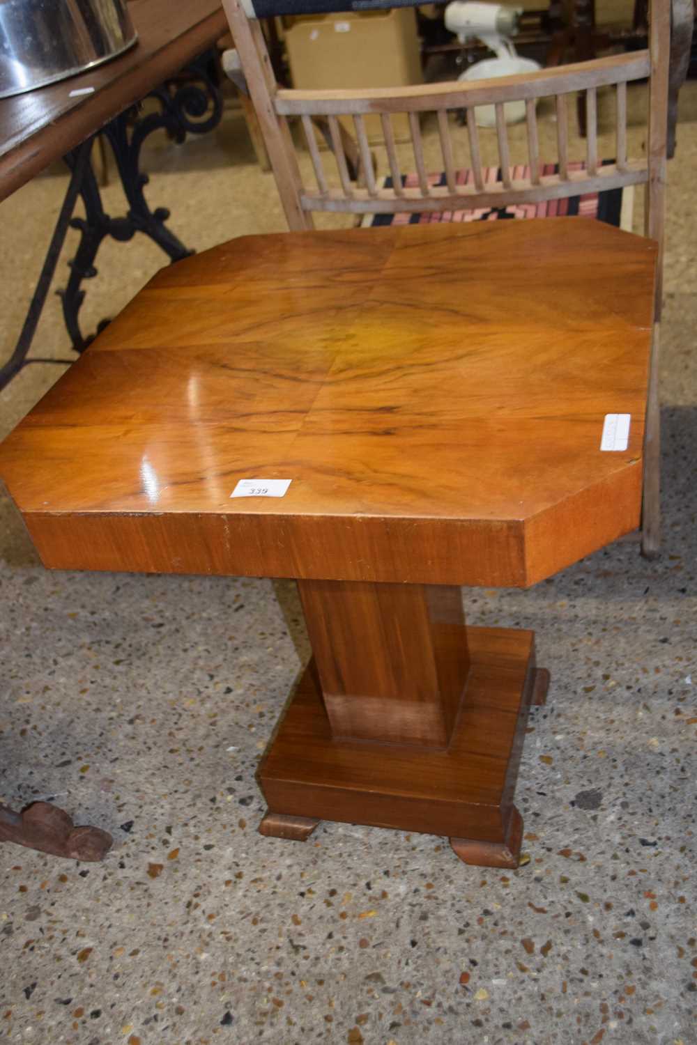 Art Deco styled walnut veneered octagonal top occasional table, 50cm wide