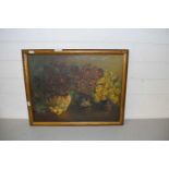 20th Century school still life study Jugs of Flowers, oil on canvas, gilt framed