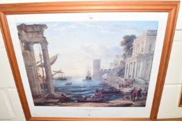 Seaport with the embarkation of the Queen of Shebar, Claude 1660-1682, reproduction print, framed