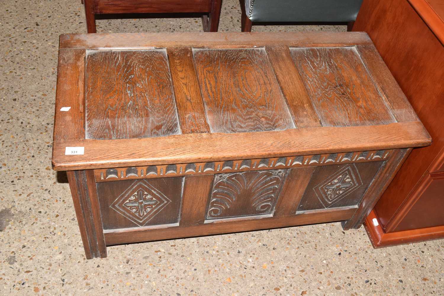 Reproduction oak coffer or blanket box, 91cm widee