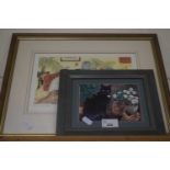 Print of cats on a chaise by Linda Jane Smith together with another similar, both framed and