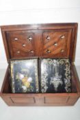 Mixed Lot: Two Victorian papier mache and mother of pearl inlaid small folders together with a olive