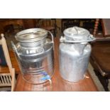 Vintage aluminium churn and one other