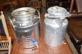 Vintage aluminium churn and one other
