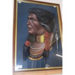 Contemporary school study of a native figure with gold necklace bearing indistinct signature, framed