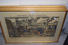 Set of three gilt framed French war prints
