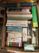 Box of various assorted toy vehicles, various books etc