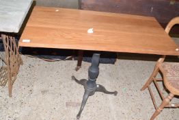 Cast base pedestal pub table with oak top