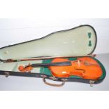 20th Century cased violin marked 'The Stentor Student Mk II' together with case and bow