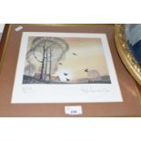 Norfolk Elms by Hugh Brandon Cox, print, framed and glazed