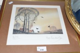 Norfolk Elms by Hugh Brandon Cox, print, framed and glazed