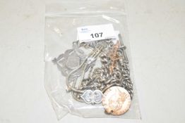 Mixed Lot: Silver fob and chain, pseudo base metal spade guinea pendant and other assorted items