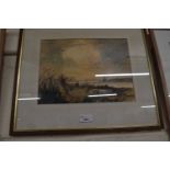 Boat at shore, indistinctly signed dated 1988, watercolour, framed and glazed