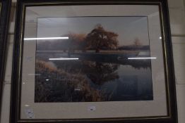 Reproduction photograph of a Broadland scene by N E Smith, framed and glazed