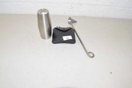 Mixed lot comprising a double hip flask, candle snuffer and a pepper pot