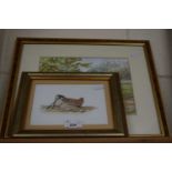 Picture of nesting bird, watercolour together with another similar smaller (2)