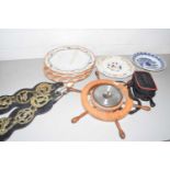 Mixed Lot: Horse brasses, small barometer, Victorian decorated plates etc